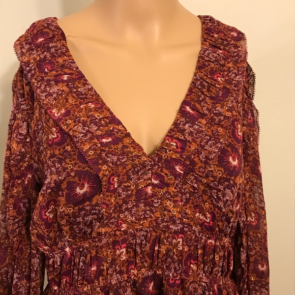 NWT House of Harlow Boho Ruffled Floral Metallic Dress Size 8 - Picture 12 of 13